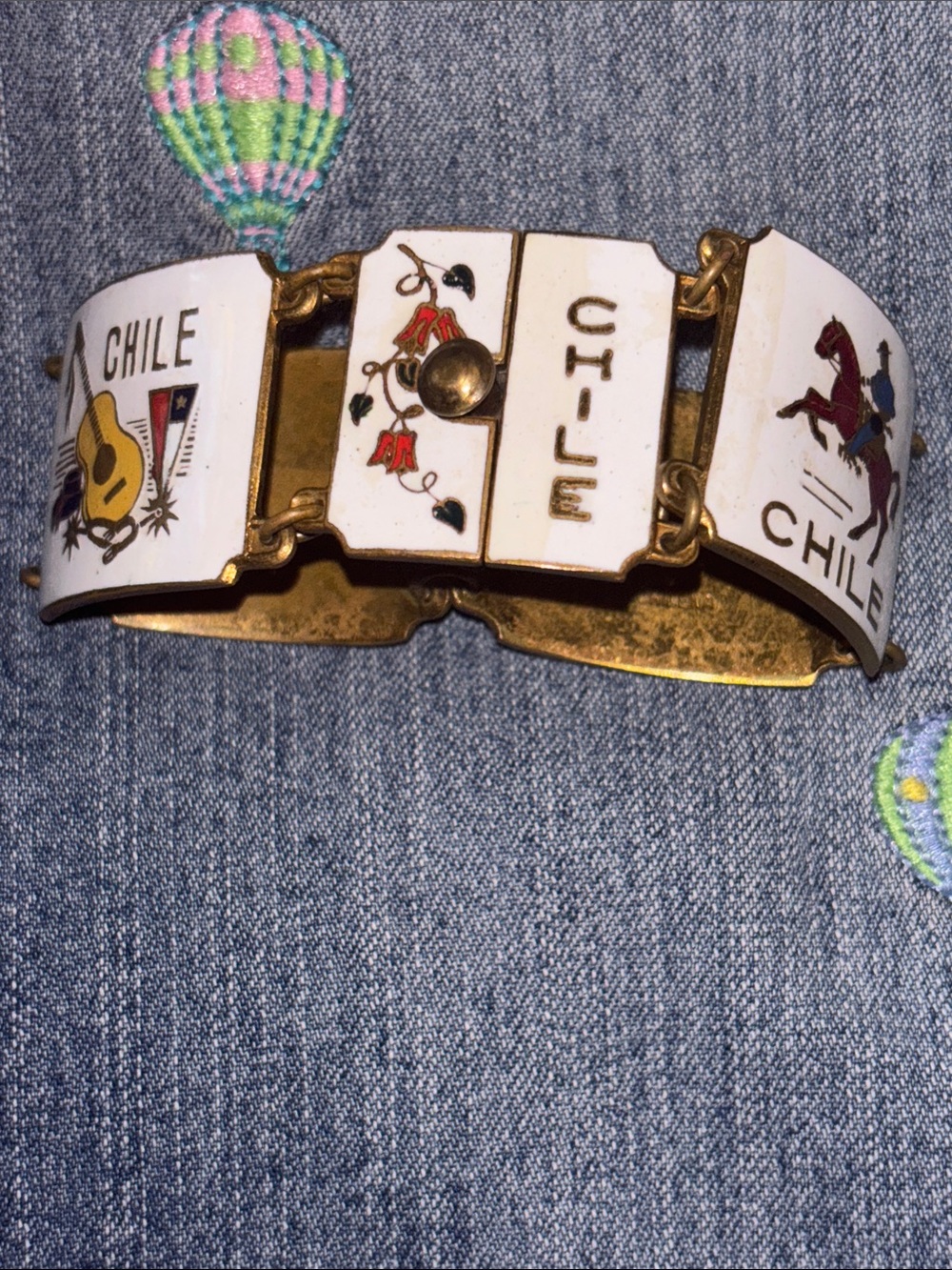 Rare Vintage Enamel Chile Link Bracelet statement bracelet